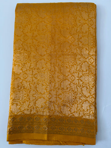 Lightweight Banarasi Katan Silk Saree | Tumeric Yellow | Gold Zari | Handwoven | Silk Mark Certified | Ships from California